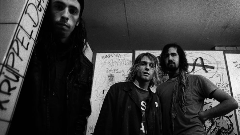 Nirvana in Frankfurt on November 12, 1991. (Left to right) Dave Grohl (drums), Kurt Cobain (vocals/guitar) and Krist Novoselic (bass).